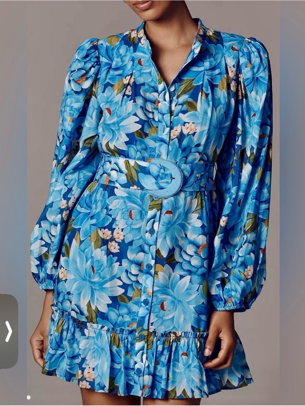 NWT Farm Rio for Anthropologie Blue Floral Belted Swing Mini Dress | Size XL